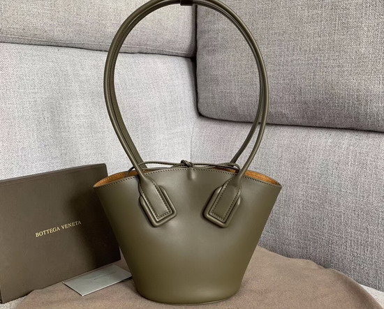 Bottega Veneta Small Basket Tote in Khaki French Calfskin