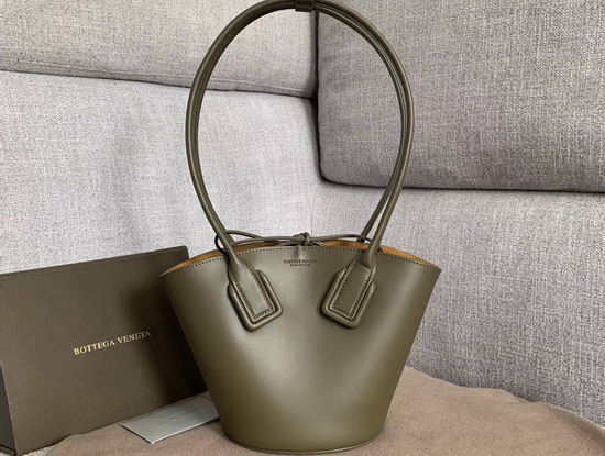 Bottega Veneta Small Basket Tote in Khaki French Calfskin