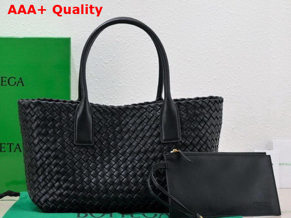 Bottega Veneta Small Cabat in Black Intreccio Leather Replica