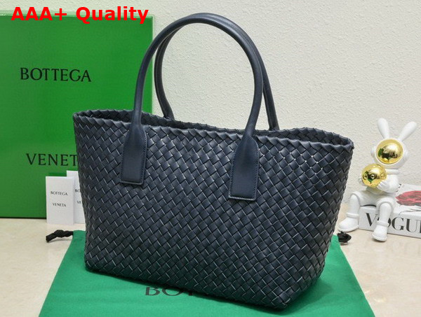 Bottega Veneta Small Cabat in Navy Blue Intreccio Leather Replica