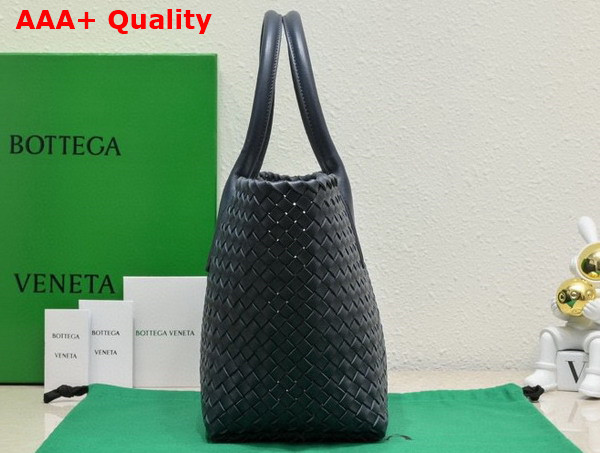 Bottega Veneta Small Cabat in Navy Blue Intreccio Leather Replica