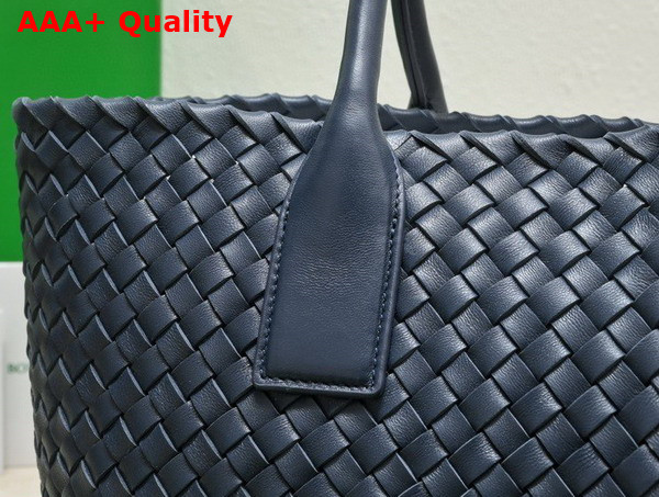 Bottega Veneta Small Cabat in Navy Blue Intreccio Leather Replica