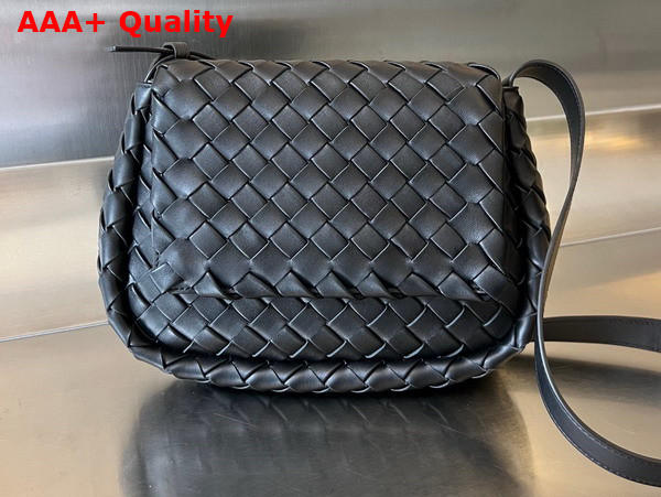 Bottega Veneta Small Cobble Messenger Bag in Black Padded Intrecciato Nappa Leather with Adjustable Strap Replica