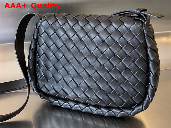 Bottega Veneta Small Cobble Messenger Bag in Black Padded Intrecciato Nappa Leather with Adjustable Strap Replica