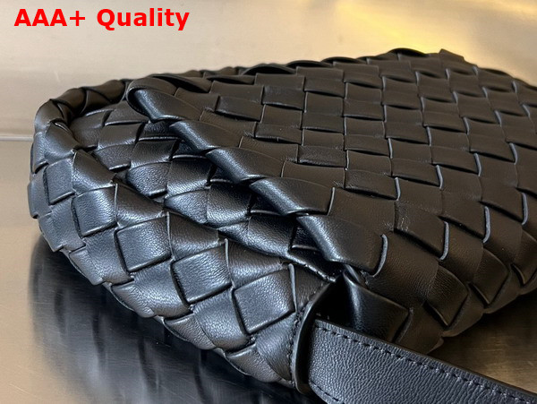 Bottega Veneta Small Cobble Messenger Bag in Black Padded Intrecciato Nappa Leather with Adjustable Strap Replica