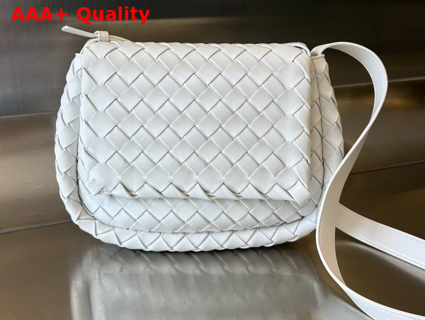 Bottega Veneta Small Cobble Messenger Bag in White Padded Intrecciato Nappa Leather with Adjustable Strap Replica