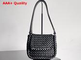 Bottega Veneta Small Cobble Shoulder Bag in Black Soft Padded Intreccio Leather Replica