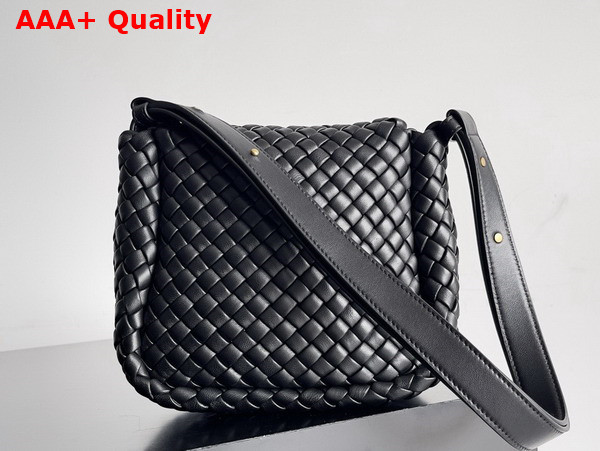 Bottega Veneta Small Cobble Shoulder Bag in Black Soft Padded Intreccio Leather Replica