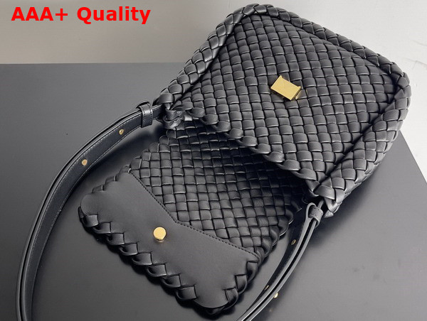 Bottega Veneta Small Cobble Shoulder Bag in Black Soft Padded Intreccio Leather Replica