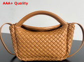 Bottega Veneta Small Cobble Top Handle Bag in Caramel Soft Padded Intreccio Leather Replica