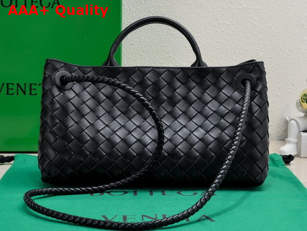 Bottega Veneta Small East West Andiamo Bag in Black Intrecciato Leather Replica