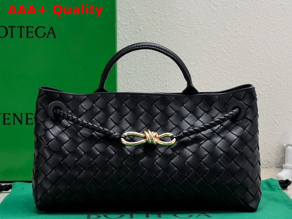 Bottega Veneta Small East West Andiamo Bag in Black Intrecciato Leather Replica