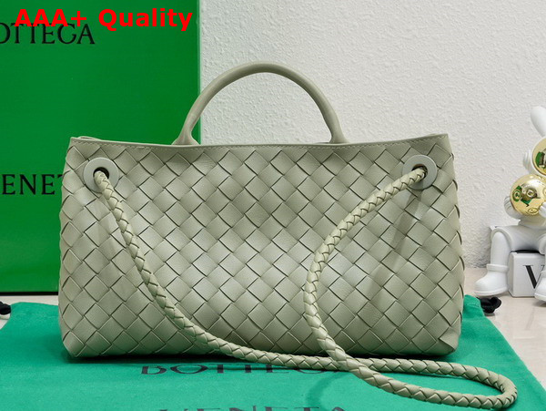 Bottega Veneta Small East West Andiamo Bag in Travertine Intrecciato Leather Replica