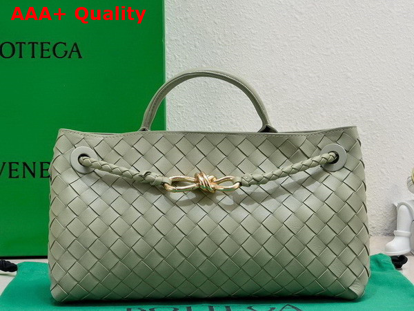 Bottega Veneta Small East West Andiamo Bag in Travertine Intrecciato Leather Replica