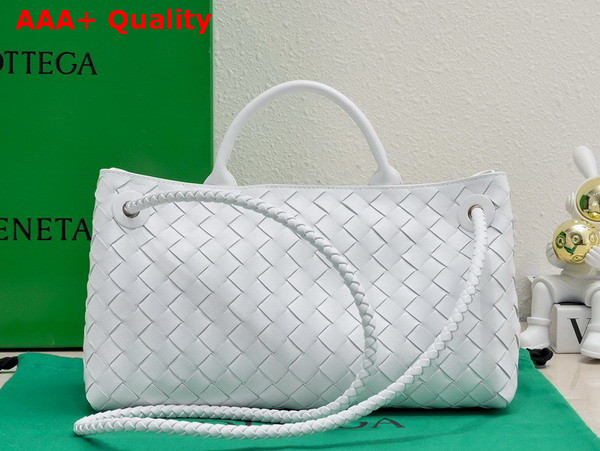 Bottega Veneta Small East West Andiamo Bag in White Intrecciato Leather Replica