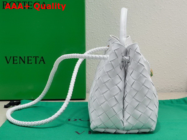 Bottega Veneta Small East West Andiamo Bag in White Intrecciato Leather Replica