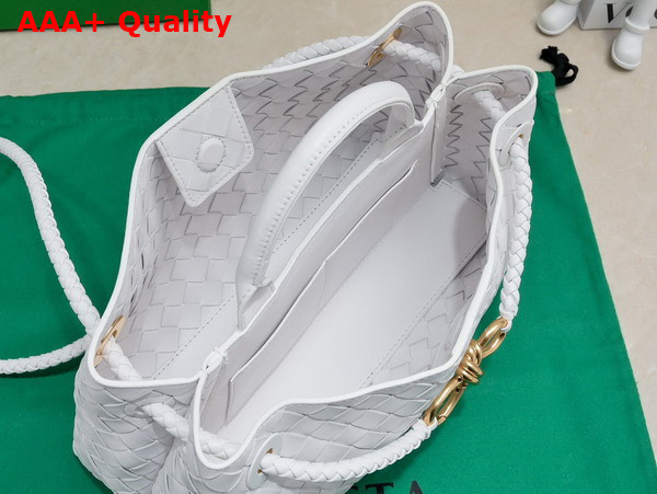 Bottega Veneta Small East West Andiamo Bag in White Intrecciato Leather Replica