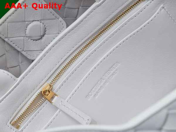 Bottega Veneta Small East West Andiamo Bag in White Intrecciato Leather Replica