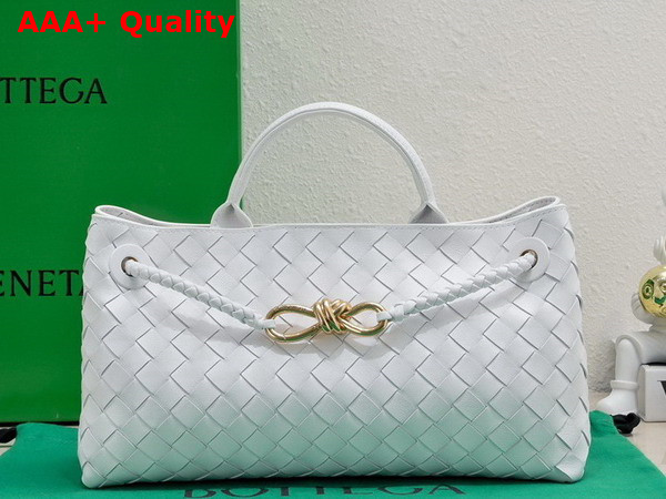 Bottega Veneta Small East West Andiamo Bag in White Intrecciato Leather Replica