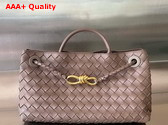 Bottega Veneta Small East West Andiamo Top Handle Bag in Chocolate Intrecciato Leather Replica