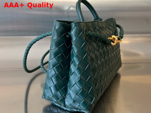 Bottega Veneta Small East West Andiamo Top Handle Bag in Emerald Green Intrecciato Leather Replica