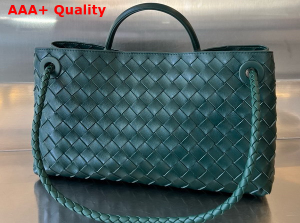 Bottega Veneta Small East West Andiamo Top Handle Bag in Emerald Green Intrecciato Leather Replica