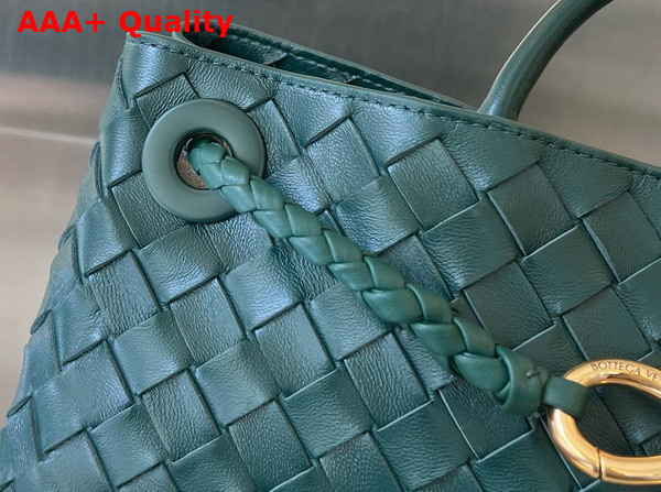 Bottega Veneta Small East West Andiamo Top Handle Bag in Emerald Green Intrecciato Leather Replica