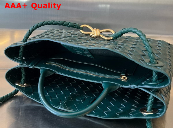 Bottega Veneta Small East West Andiamo Top Handle Bag in Emerald Green Intrecciato Leather Replica