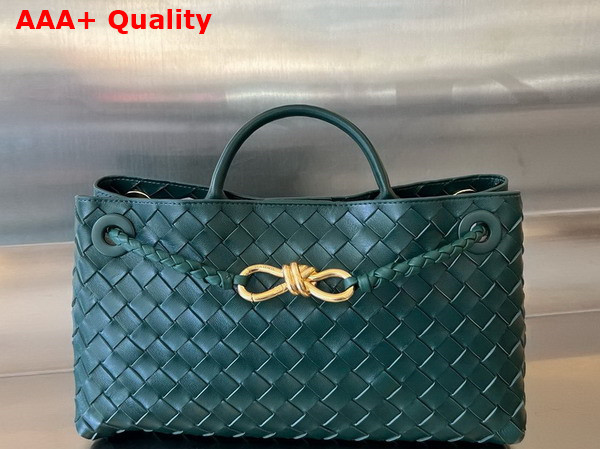 Bottega Veneta Small East West Andiamo Top Handle Bag in Emerald Green Intrecciato Leather Replica