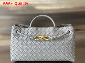 Bottega Veneta Small East West Andiamo Top Handle Bag in Grey Intrecciato Leather Replica