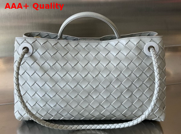 Bottega Veneta Small East West Andiamo Top Handle Bag in Grey Intrecciato Leather Replica