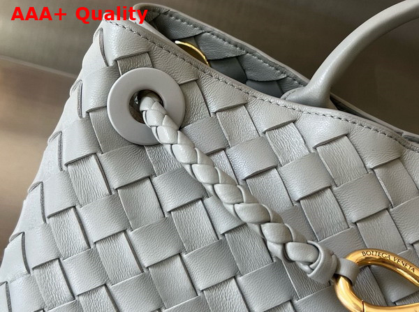 Bottega Veneta Small East West Andiamo Top Handle Bag in Grey Intrecciato Leather Replica