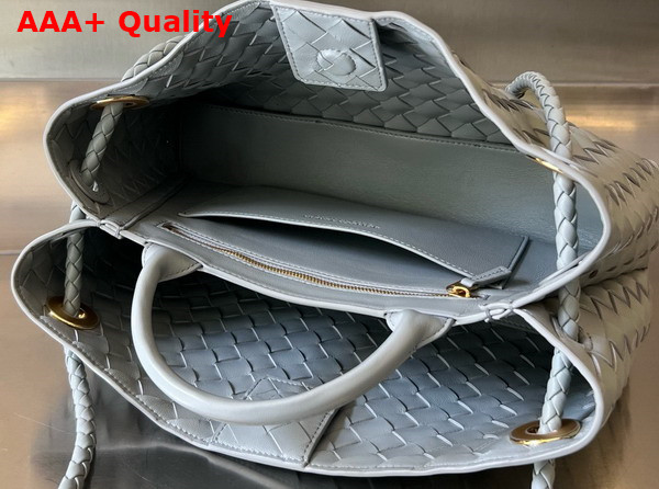 Bottega Veneta Small East West Andiamo Top Handle Bag in Grey Intrecciato Leather Replica