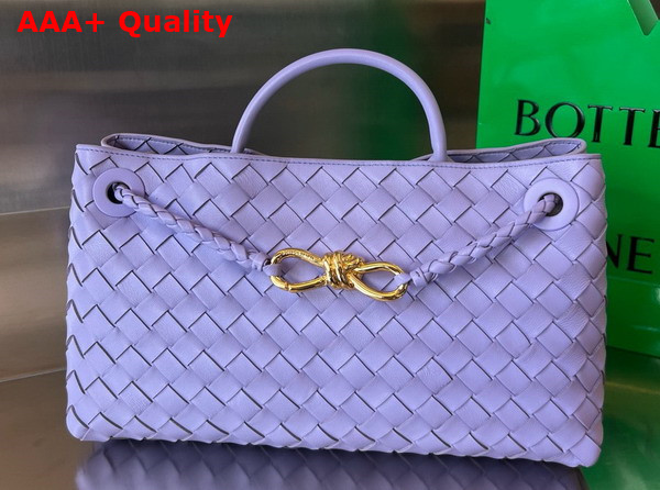 Bottega Veneta Small East West Andiamo Top Handle Bag in Lilac Intrecciato Leather Replica