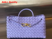 Bottega Veneta Small East West Andiamo Top Handle Bag in Lilac Intrecciato Leather Replica