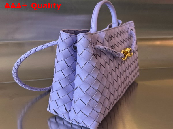 Bottega Veneta Small East West Andiamo Top Handle Bag in Lilac Intrecciato Leather Replica