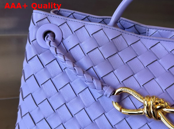 Bottega Veneta Small East West Andiamo Top Handle Bag in Lilac Intrecciato Leather Replica