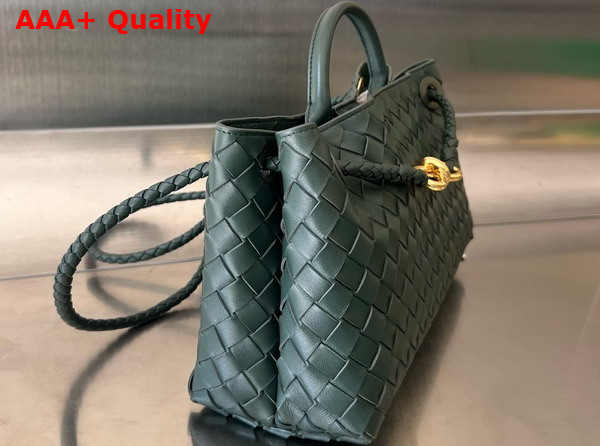 Bottega Veneta Small East West Andiamo Top Handle Bag in Raintree Intrecciato Leather Replica