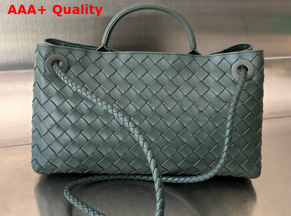 Bottega Veneta Small East West Andiamo Top Handle Bag in Raintree Intrecciato Leather Replica