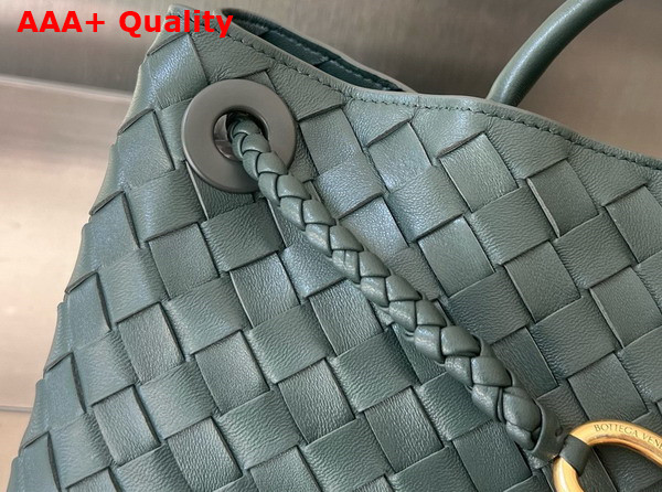 Bottega Veneta Small East West Andiamo Top Handle Bag in Raintree Intrecciato Leather Replica