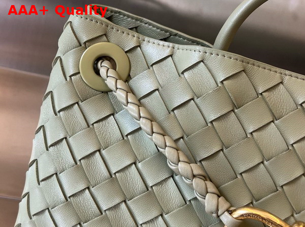 Bottega Veneta Small East West Andiamo Top Handle Bag in Travertine Intrecciato Leather Replica