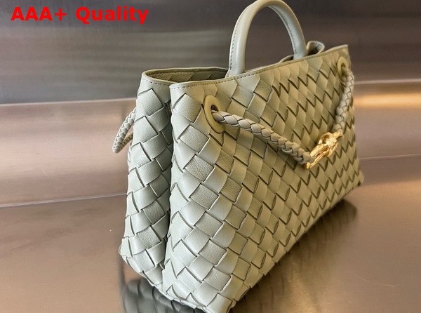 Bottega Veneta Small East West Andiamo Top Handle Bag in Travertine Intrecciato Leather Replica