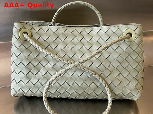 Bottega Veneta Small East West Andiamo Top Handle Bag in Travertine Intrecciato Leather Replica