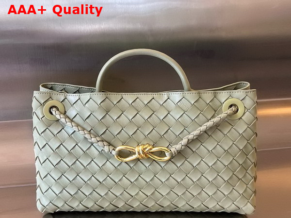 Bottega Veneta Small East West Andiamo Top Handle Bag in Travertine Intrecciato Leather Replica