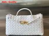 Bottega Veneta Small East West Andiamo Top Handle Bag in White Intrecciato Leather Replica