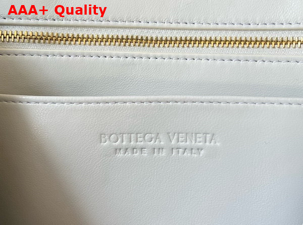 Bottega Veneta Small East West Andiamo Top Handle Bag in White Intrecciato Leather Replica