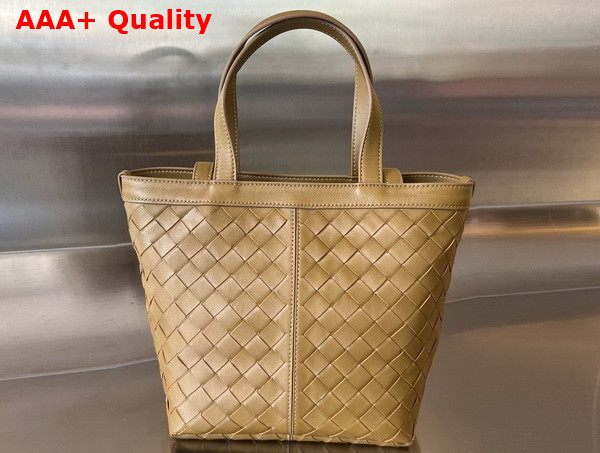 Bottega Veneta Small Flip Flap Tote Bag in Acorn Soft Intrecciato Leather with Zipped Pocket Replica