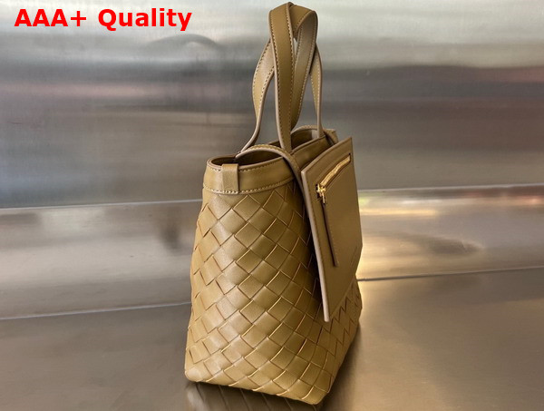 Bottega Veneta Small Flip Flap Tote Bag in Acorn Soft Intrecciato Leather with Zipped Pocket Replica