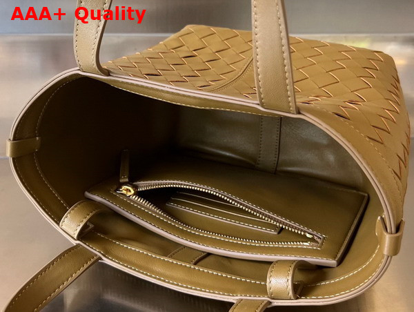 Bottega Veneta Small Flip Flap Tote Bag in Acorn Soft Intrecciato Leather with Zipped Pocket Replica