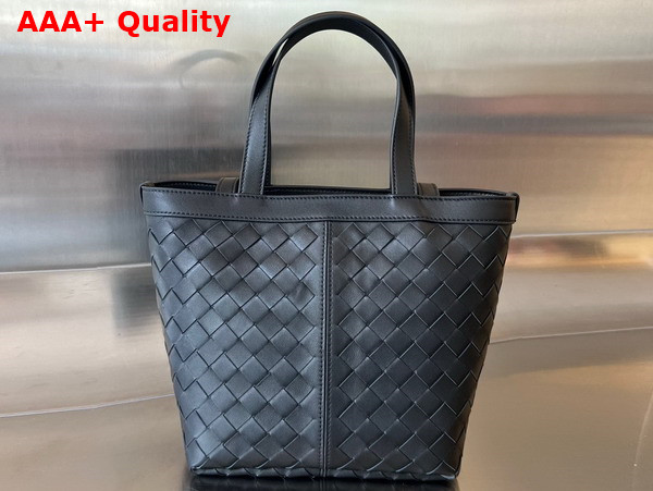 Bottega Veneta Small Flip Flap Tote Bag in Black Soft Intrecciato Leather with Zipped Pocket Replica